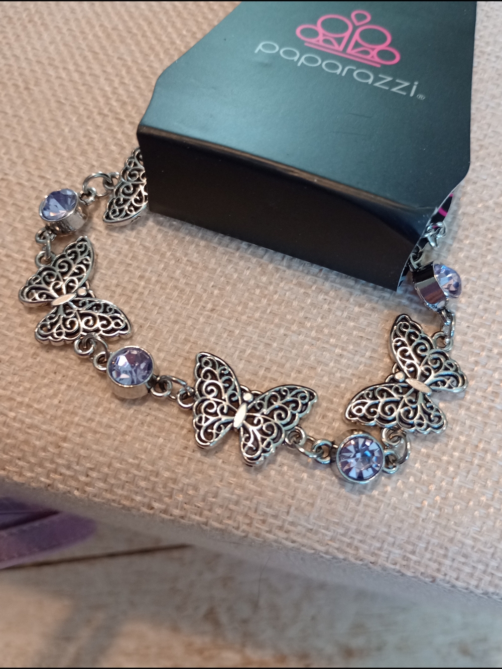 Paparazzi Silver Butterfly Bracelet with Lilac Crystals